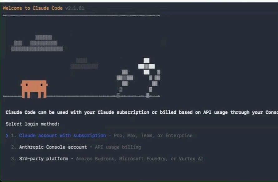 Claude Code welcome screen with login options