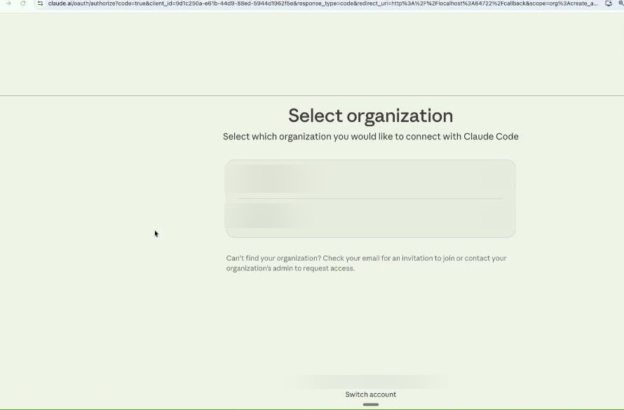 Select organization in browser