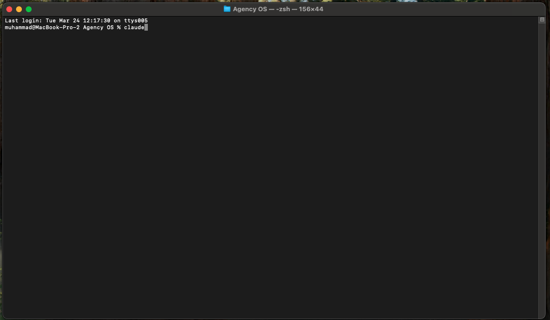 Typing claude in Terminal